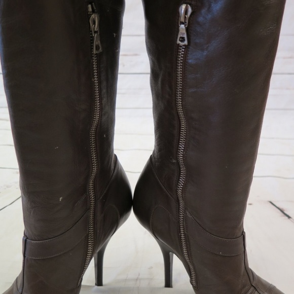 Dries Van Noten Knee-High Boots Dark Brown Leather - Picture 5 of 7